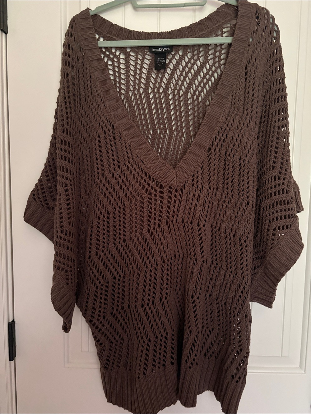 Lane Bryant Chocolate Brown Open-Knit V-Neck Sweater